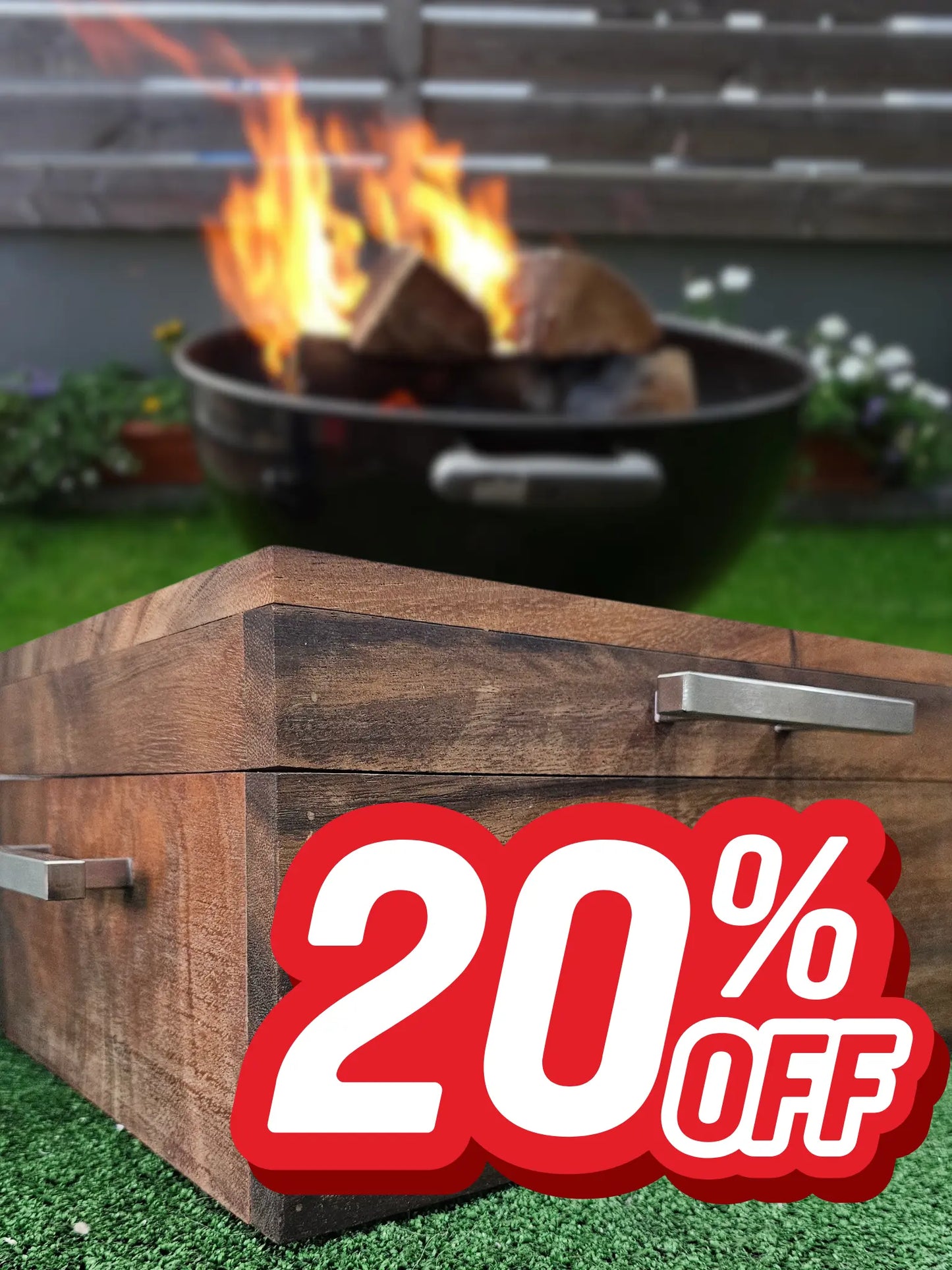 Caja Parota Sólida con Tabla para Carne Asada