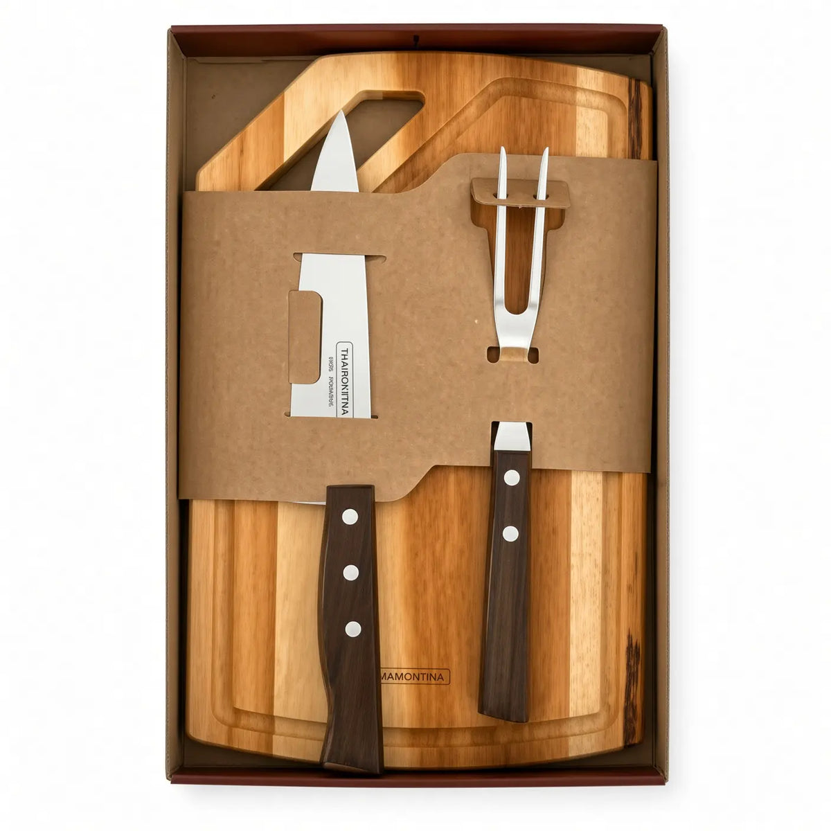 Juego para Asado 3 Piezas Acero Inoxidable y Madera | RKhome
