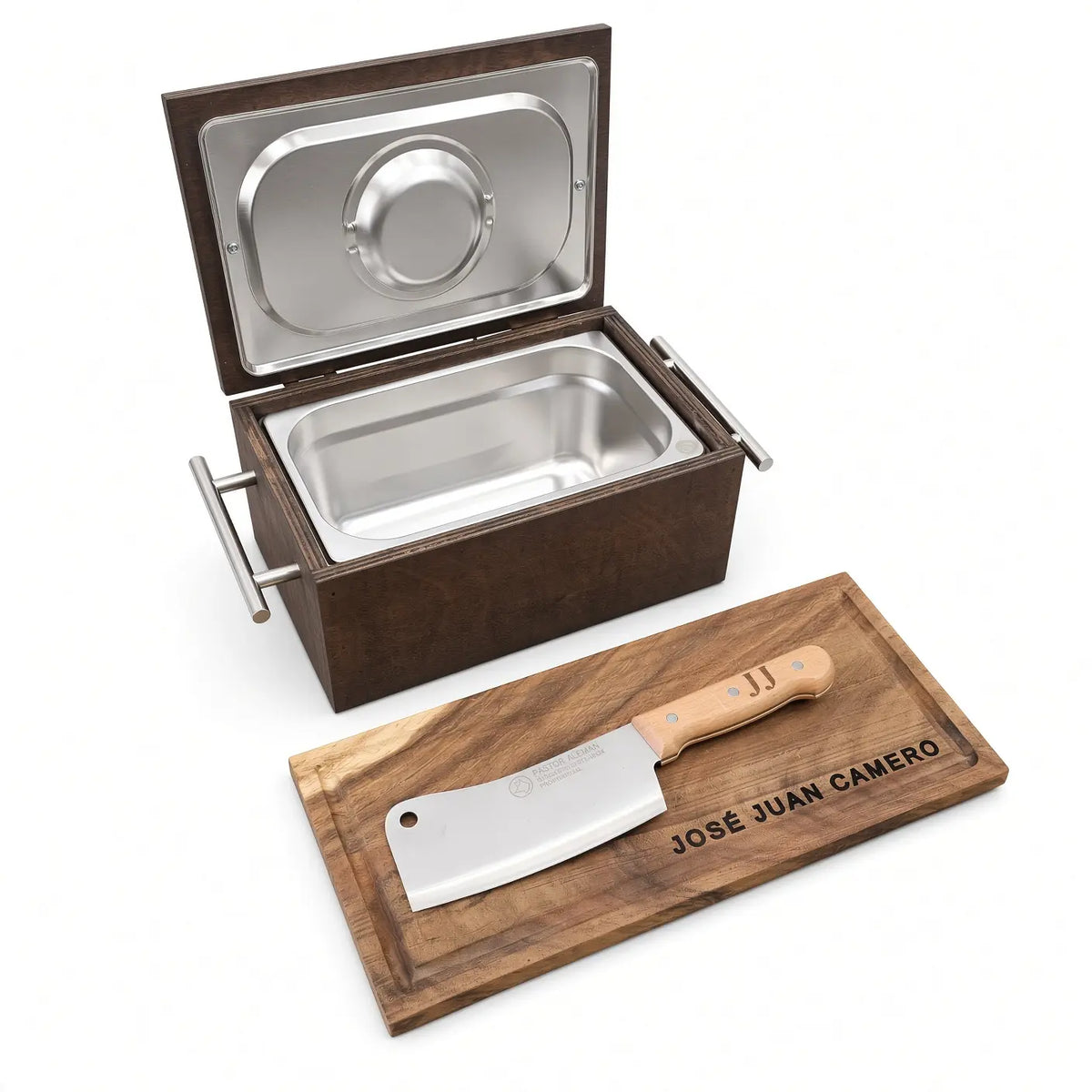 Bundle Presentación Premium | Caja Okume + Tabla Parota 40x20 + Achuela