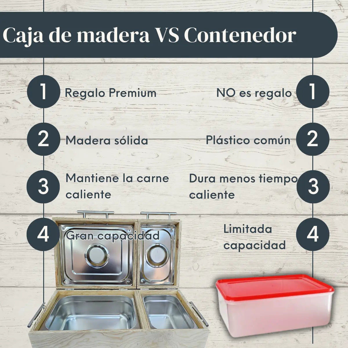 Mega Caja de Pino Natural Doble Inserto para Carne Asada | Grabado Láser Incluido | RKhome