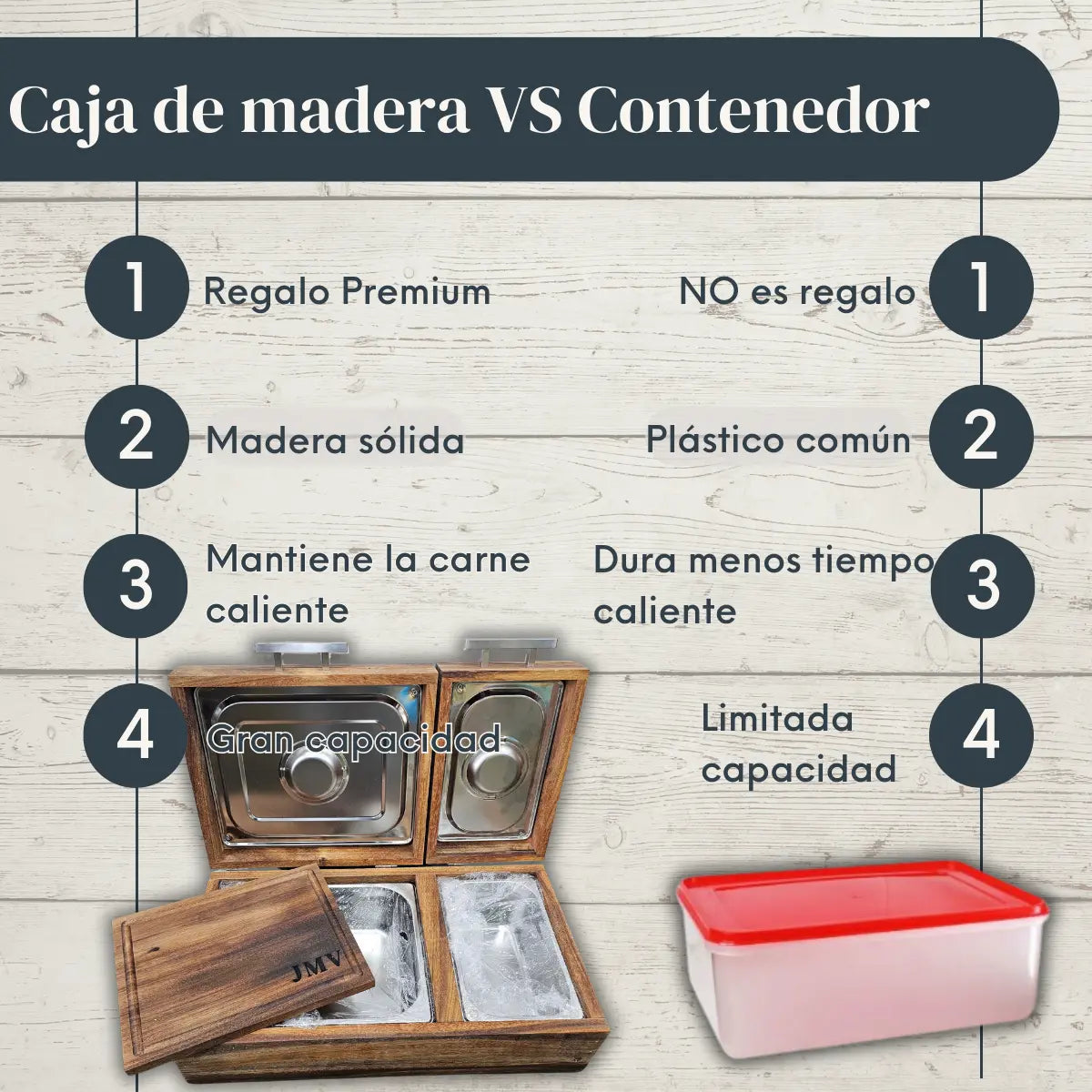 Caja Parota Sólida Doble Inserto para Carne Asada sin Tabla de Picar | RKHome Premium