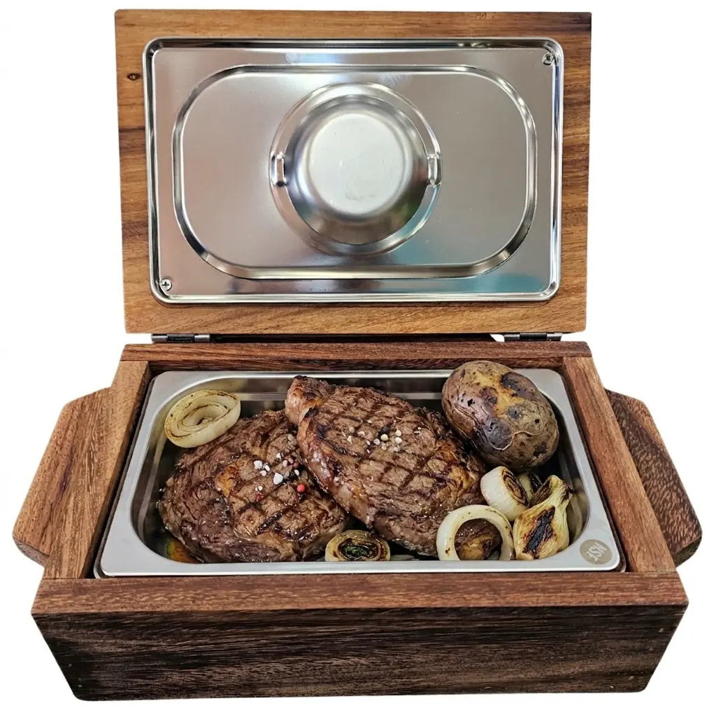 Caja Parota Sólida con Inserto Acero Inoxidable para Restaurantes | RKHome