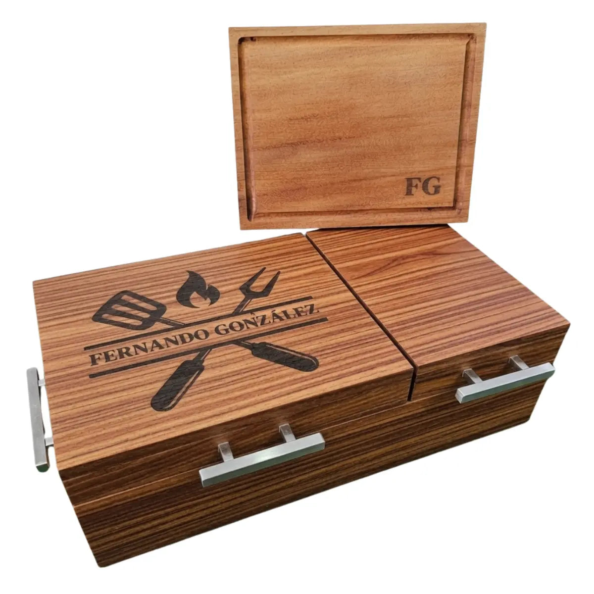 Caja de Parota Enchapada Doble Inserto + Tabla de Picar | Grabado Láser Incluido | RKhome
