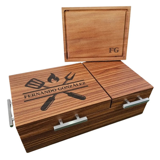 Caja de Parota Enchapada Doble Inserto + Tabla de Picar | Grabado Láser Incluido | RKhome