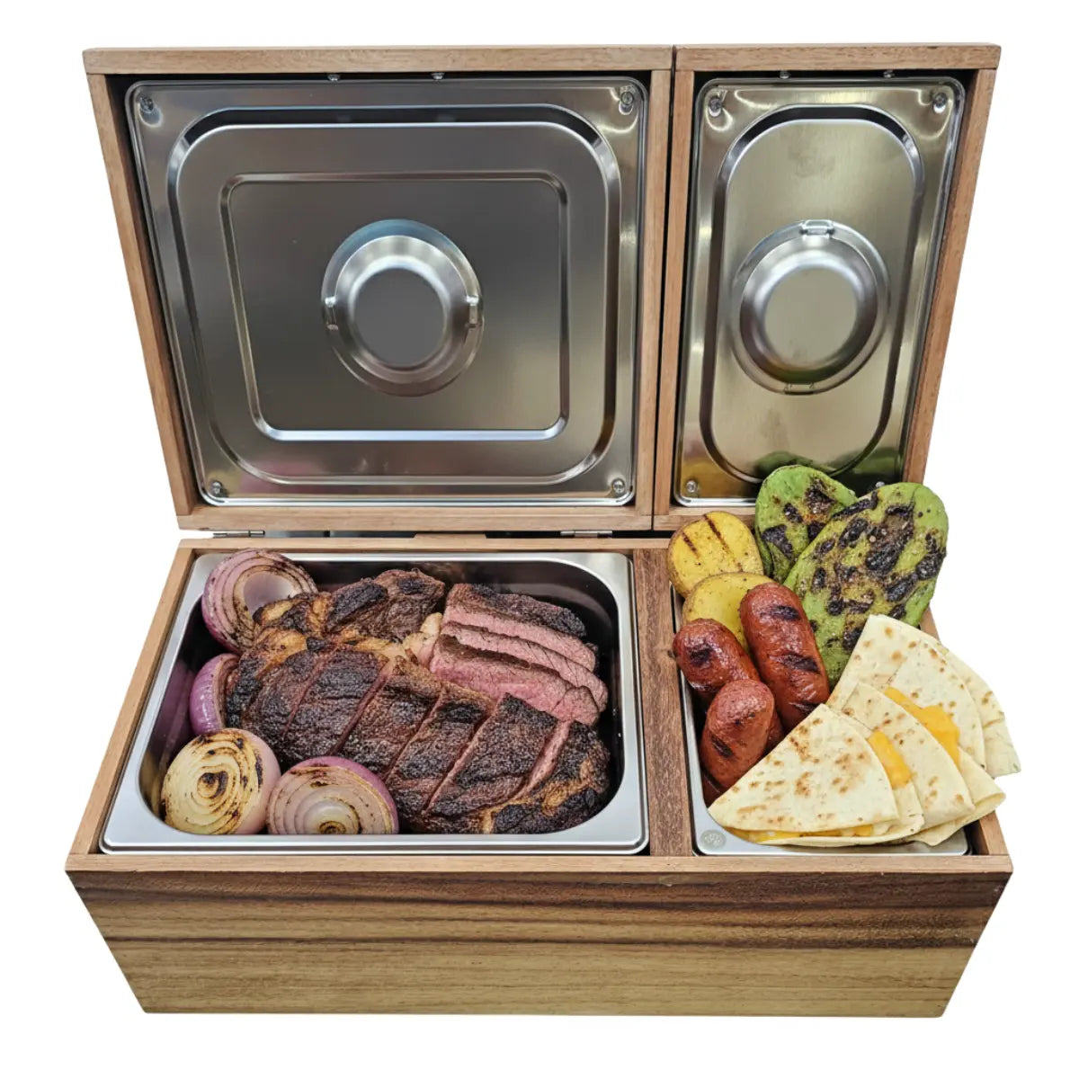Caja de Parota Enchapada Doble Inserto + Tabla de Picar | Grabado Láser Incluido | RKhome