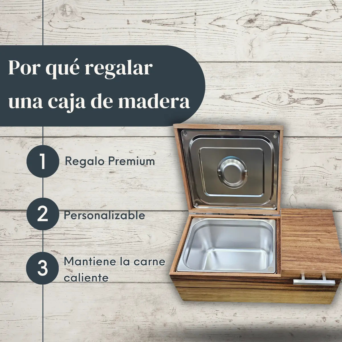 Caja de Pino Natural para Carne Asada | Grabado Láser Incluido | RKhome