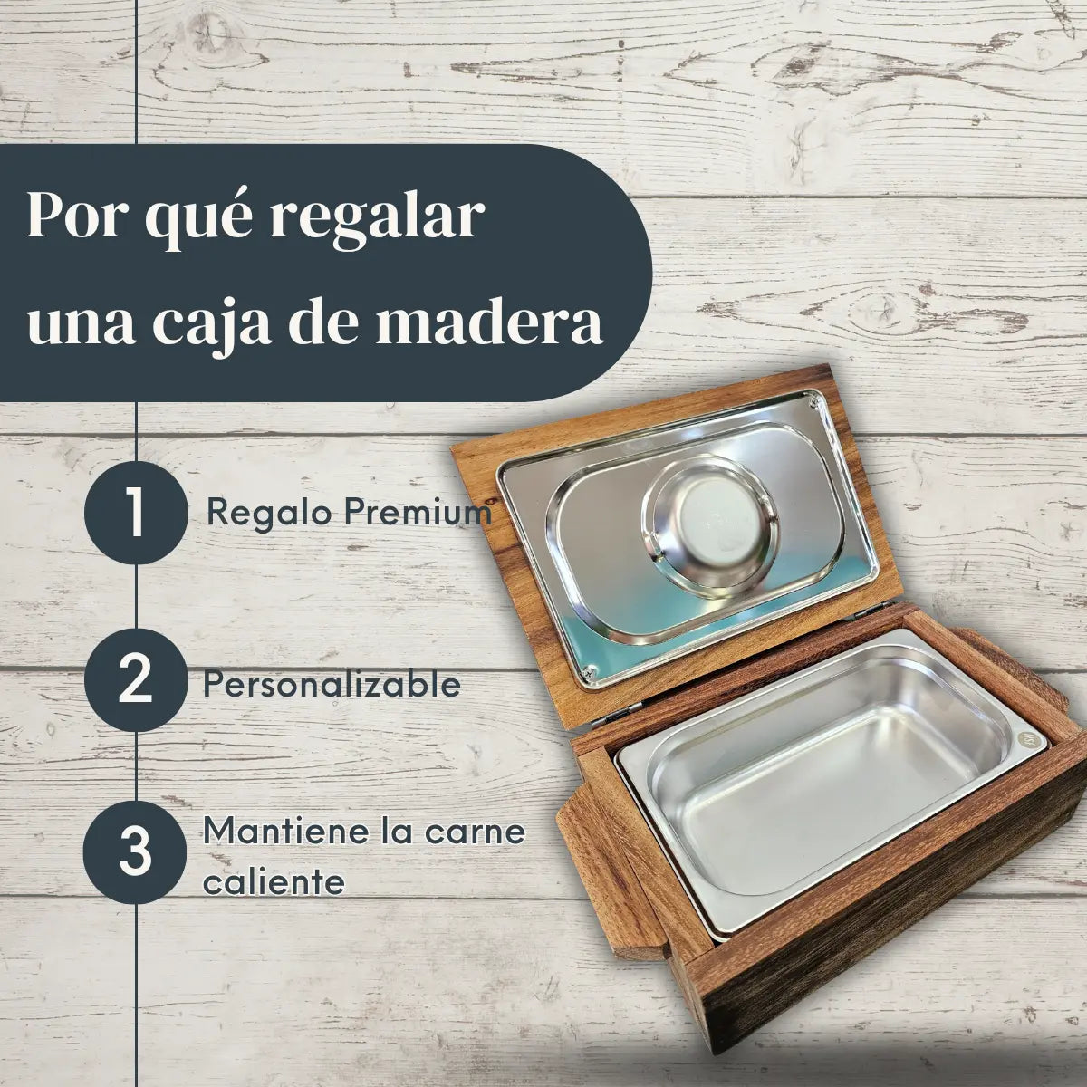 Caja Parota Sólida con Inserto Acero Inoxidable para Restaurantes | RKHome