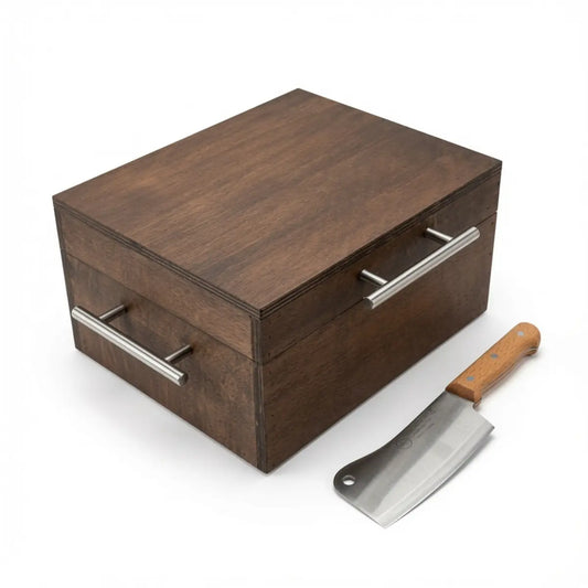 Kit Caja de Madera para Carne Asada + Hacha | Regalo Completo | RKhome