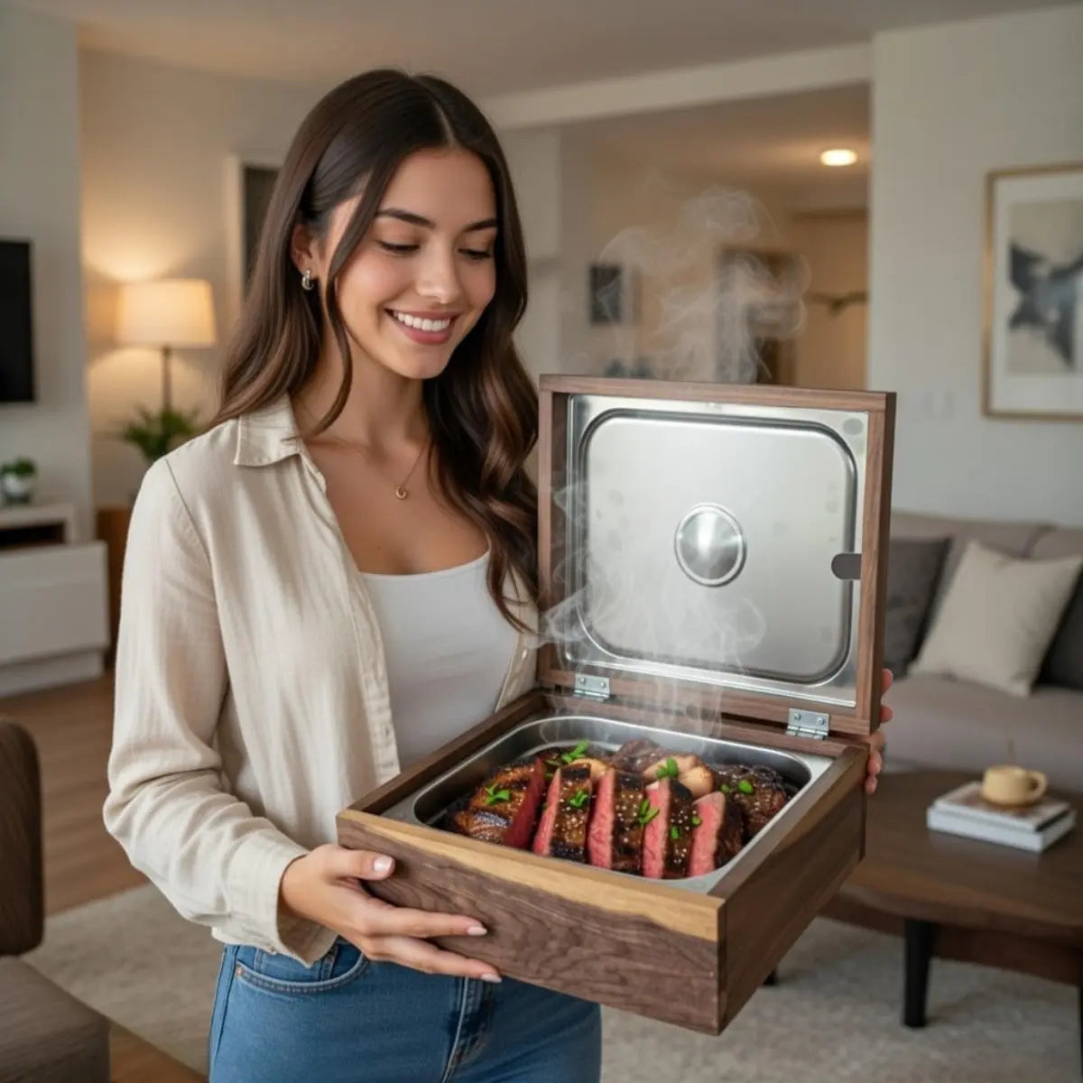 Caja de Madera de Nogal para Carne Asada sin Tabla de Picar | RKHome