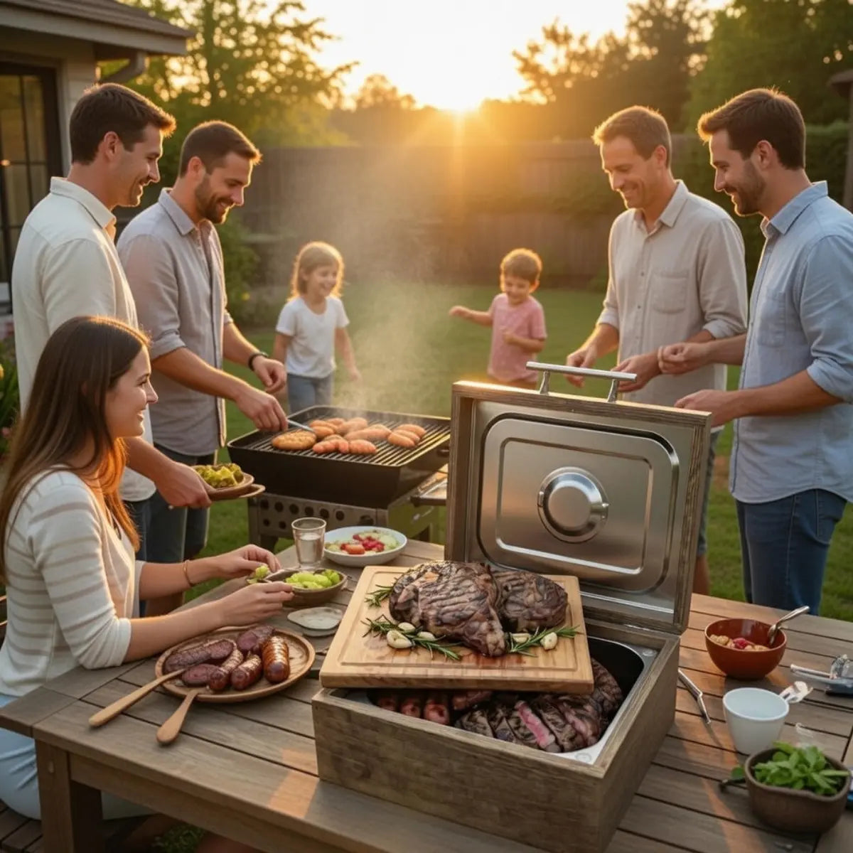 Kit Caja de Madera para Carne Asada + Hacha | Regalo Completo | RKhome