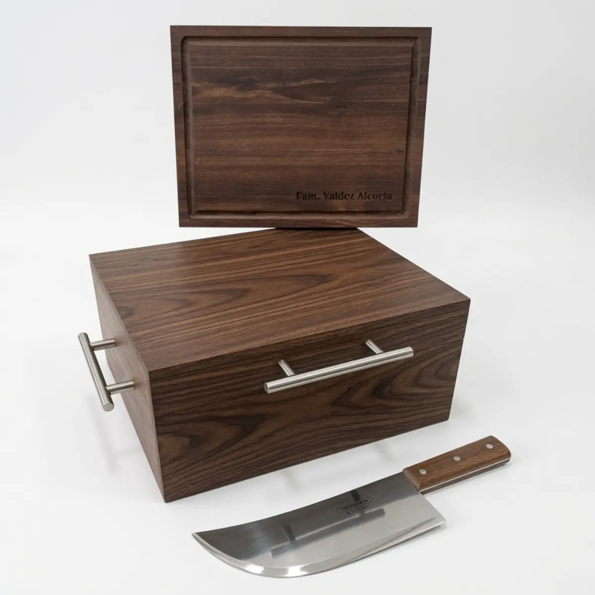Kit Regalo Premium Caja de Nogal Sólido + Achuela | Personalizado | RKhome