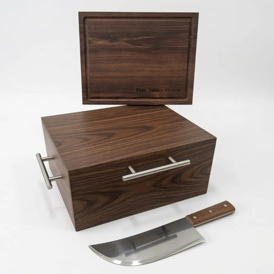 Kit Regalo Premium Caja de Nogal Sólido + Achuela | Personalizado | RKhome