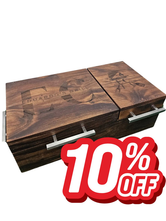 Caja Mega de Madera de Nogal para Carne Asada CON Tabla de Picar