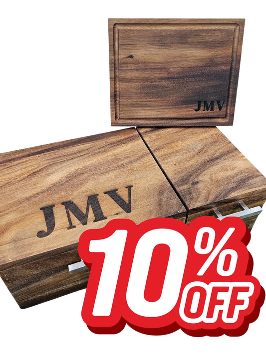 Caja Parota Sólida Doble Inserto para Carne Asada
