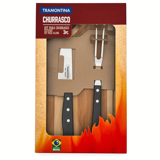 Juego para Asado 3 Piezas Acero Inoxidable y Madera | RKhome