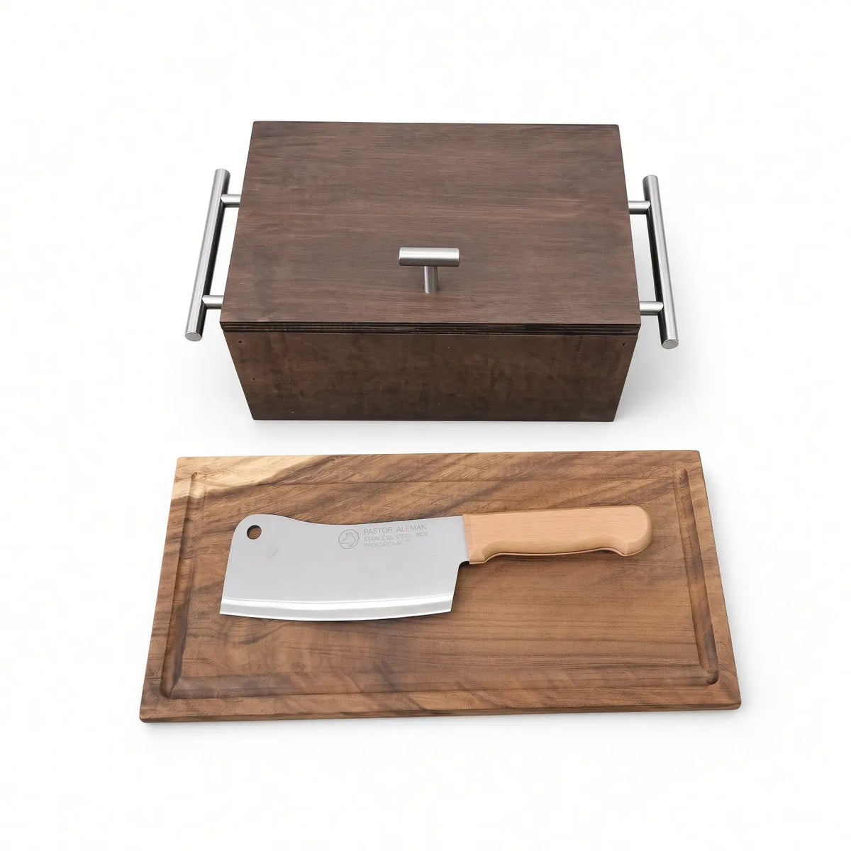 Bundle Presentación Premium | Caja Okume + Tabla Parota 40x20 + Achuela