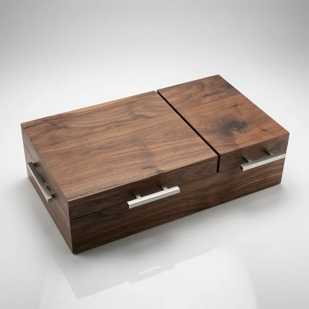 Mega Caja de Nogal Sólido Doble Inserto sin Tabla | Grabado Láser Incluido | RKhome