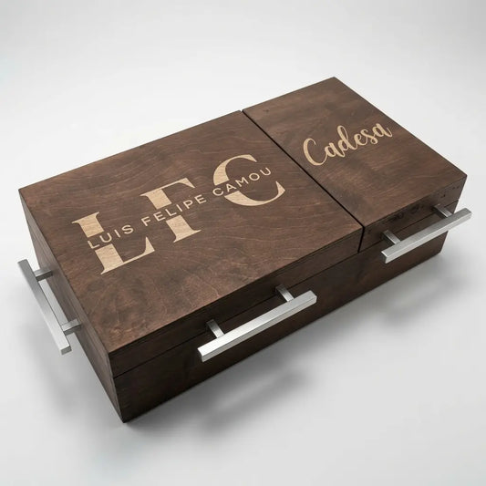 Mega Caja de Pino para Carne Asada Doble Tapa | Grabado Láser en Ambas Tapas | RKhome