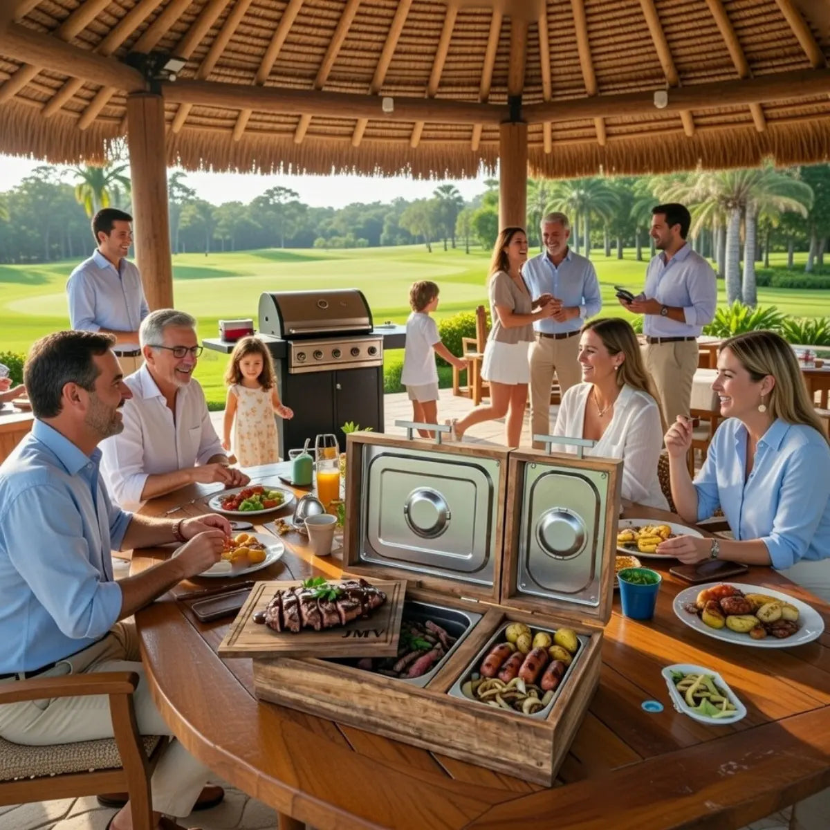 Caja Parota Sólida Doble Inserto para Carne Asada