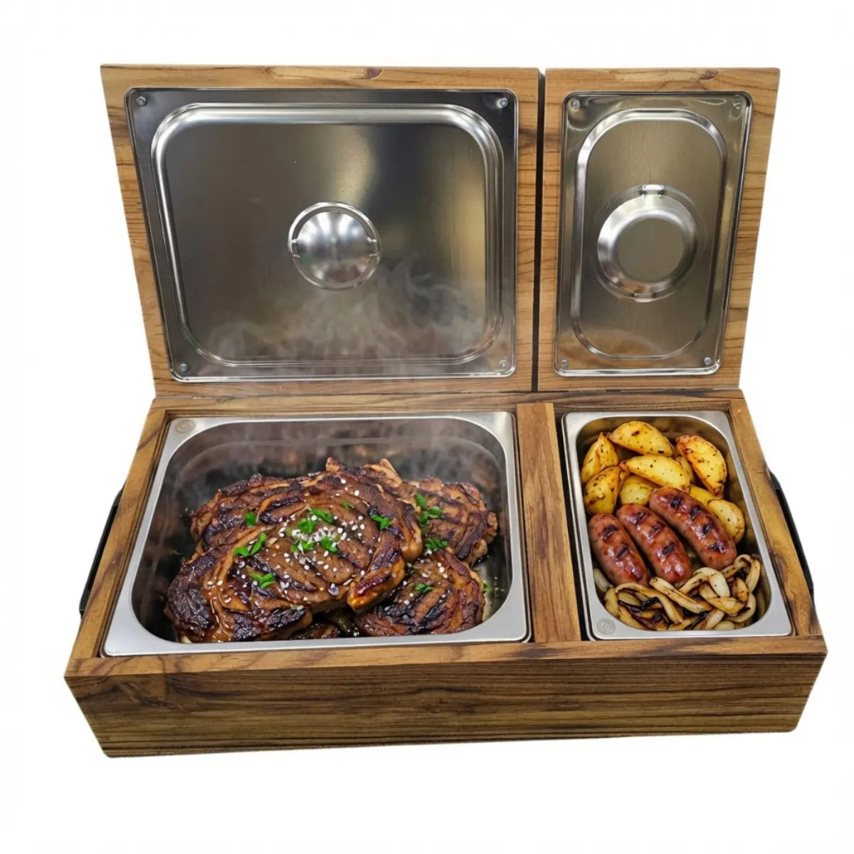 Caja de Teca Sólida Doble para Carne Asada | Grabado Láser Incluido | RKhome