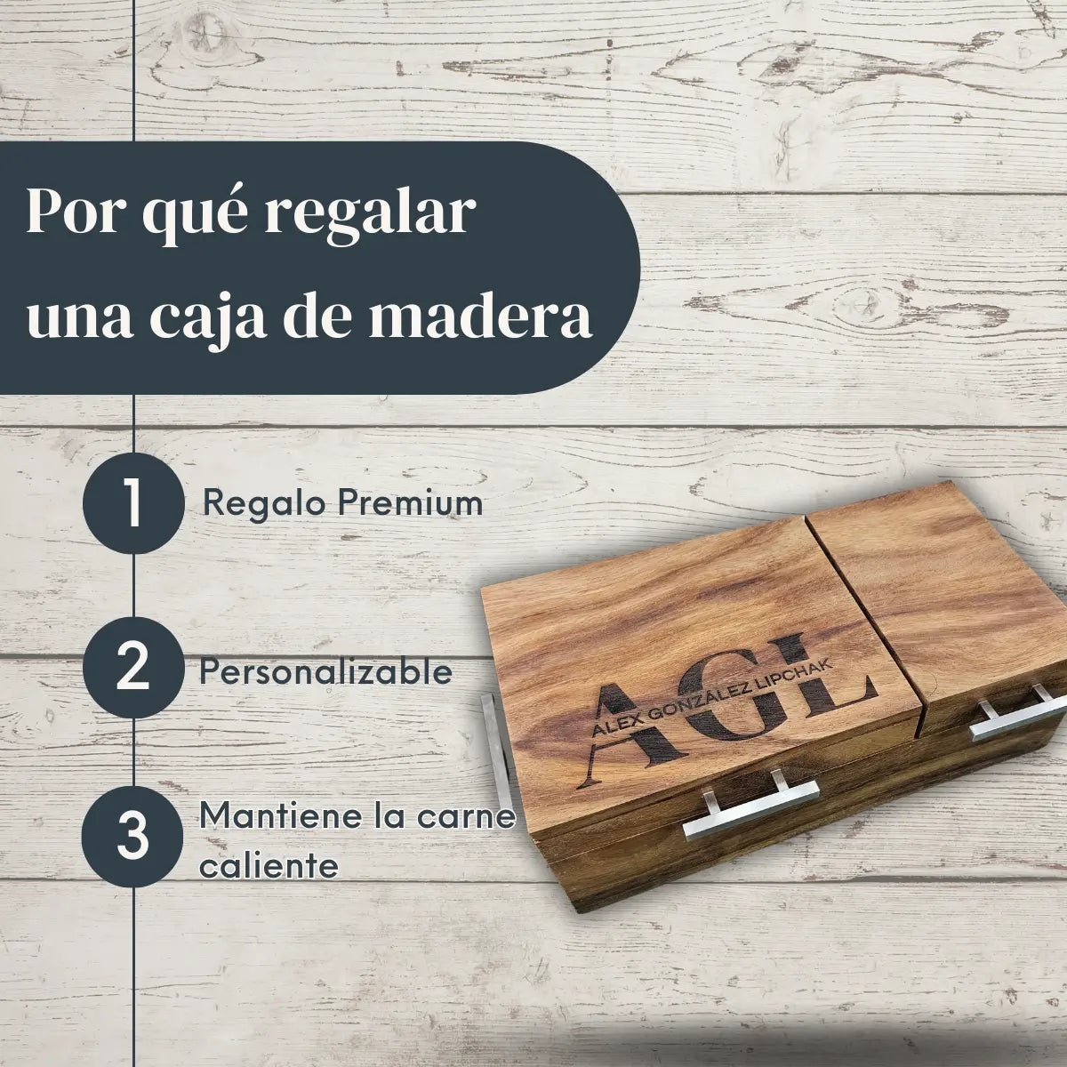 Caja Parota Sólida Doble Inserto para Carne Asada