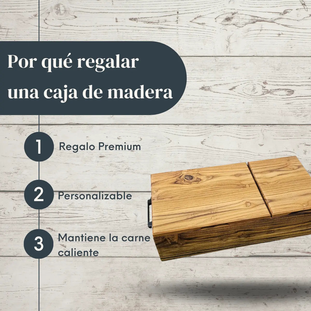 Caja de Teca Sólida Doble para Carne Asada | Grabado Láser Incluido | RKhome