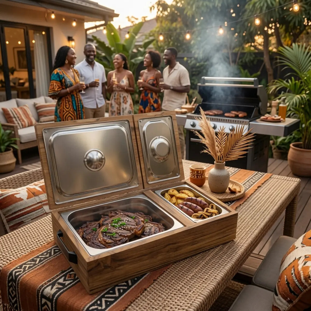 Caja de Teca Sólida Doble para Carne Asada | Grabado Láser Incluido | RKhome